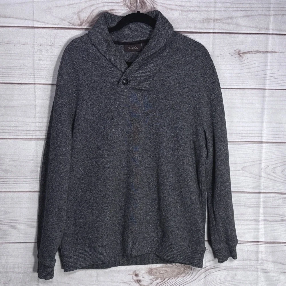 Tasso Elba Mens Charcoal Gray Cotton Shawl Collar Button Sweater Large‎ SI36227